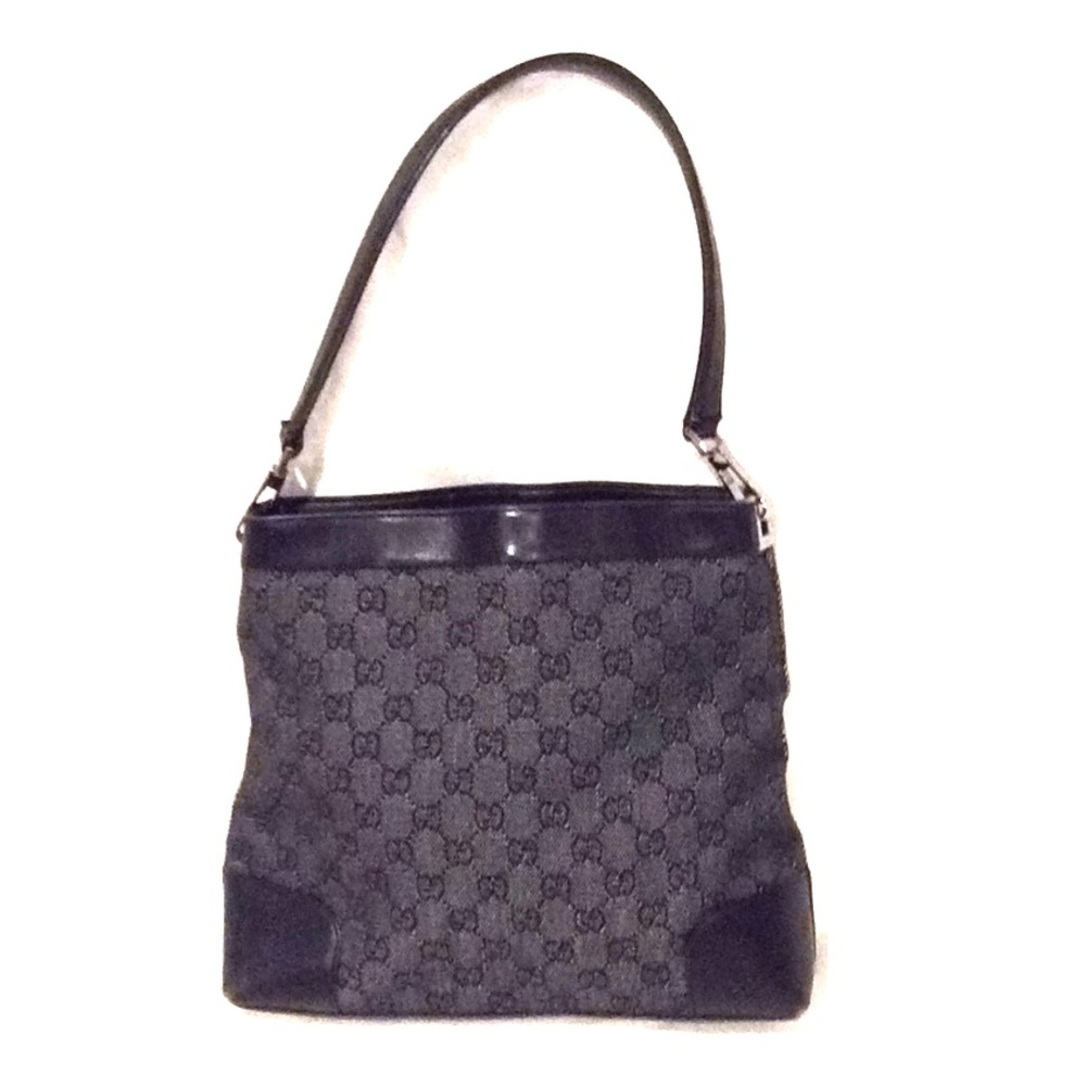 GUCCI black denim monogram shoulder bag